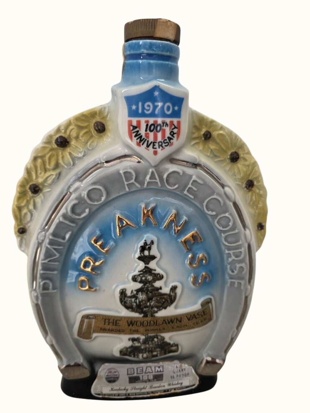 Vintage Jim Beam 95th Preakness 1970 Bourbon Decanter Horse Racing Bar Decor